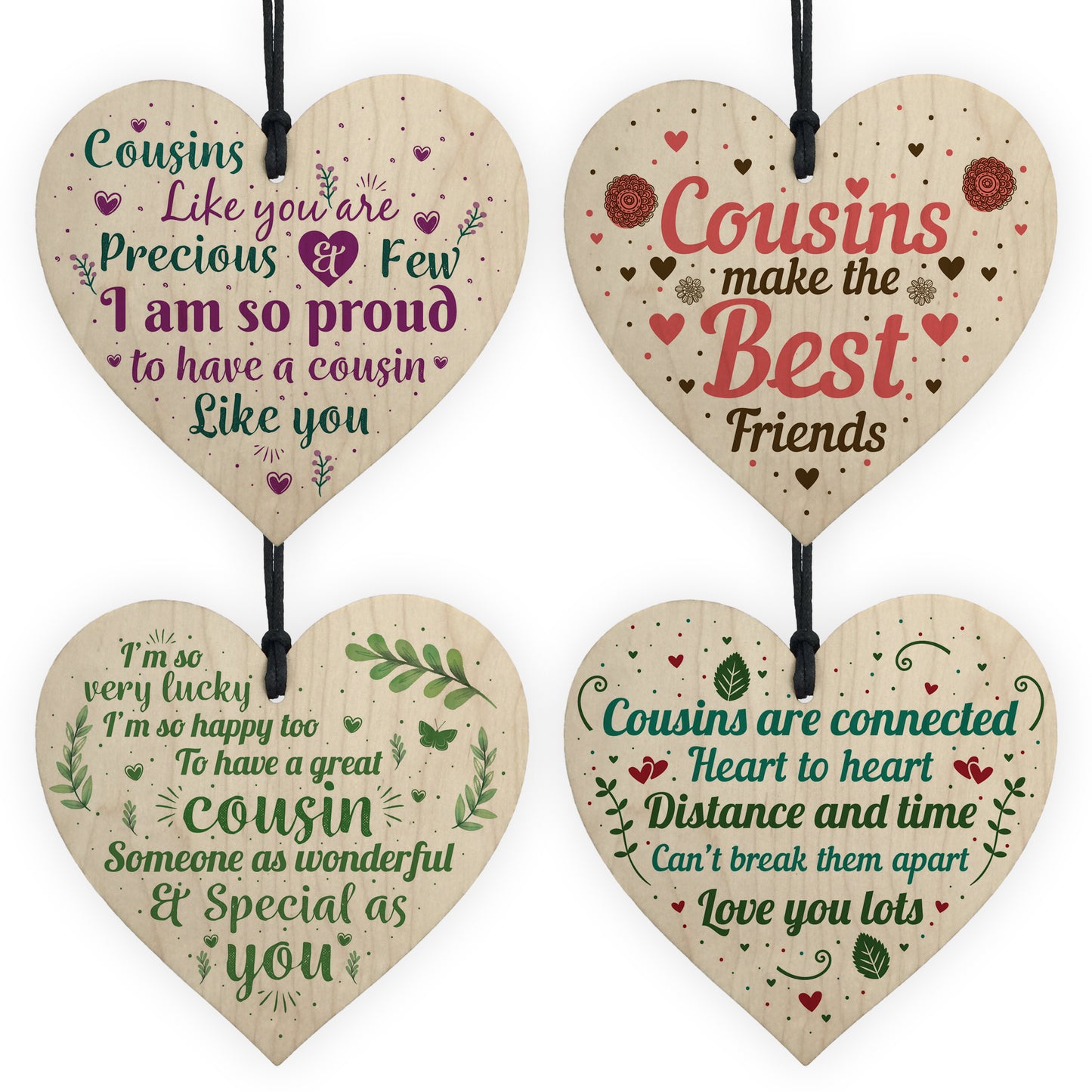 Cousin Gifts For Christmas Pack of 4 Wooden Hearts Christmas