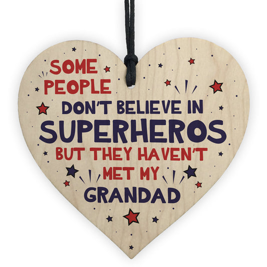 Grandad Birthday Christmas Gift Superhero Theme Wooden Heart