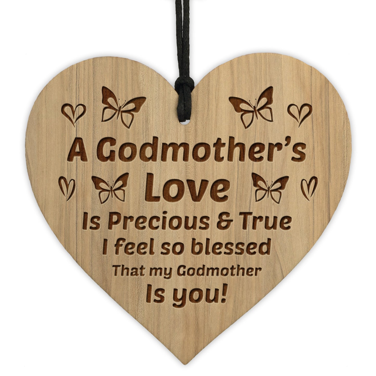 Godmother Gift Thank You Wood Engraved Heart Birthday Gift