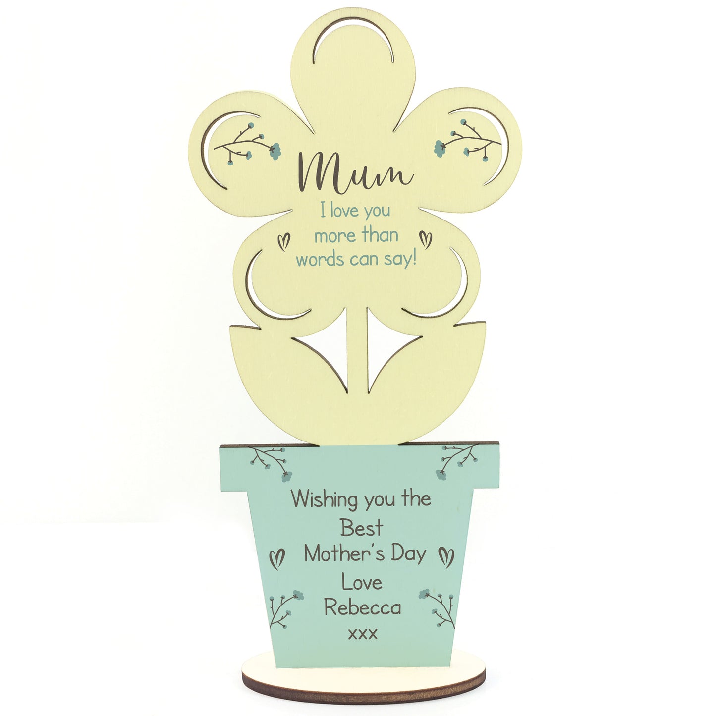 Personalised Mothers Day Gift For Mum Wooden Flower Gift