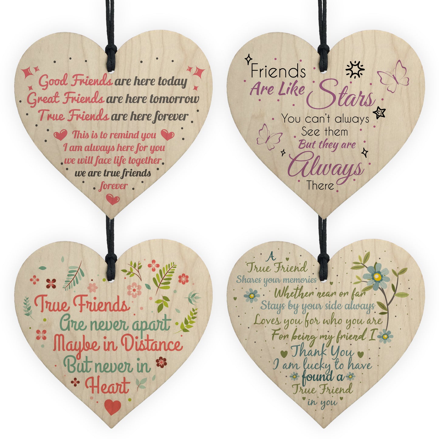 Friendship Gifts For Christmas Pack of 4 Wood Hearts Best Friend