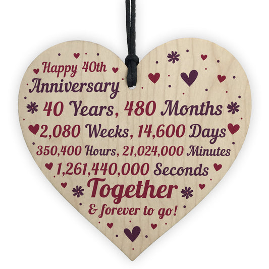 Anniversary Wooden Heart To Celebrate 40th Wedding Anniversary