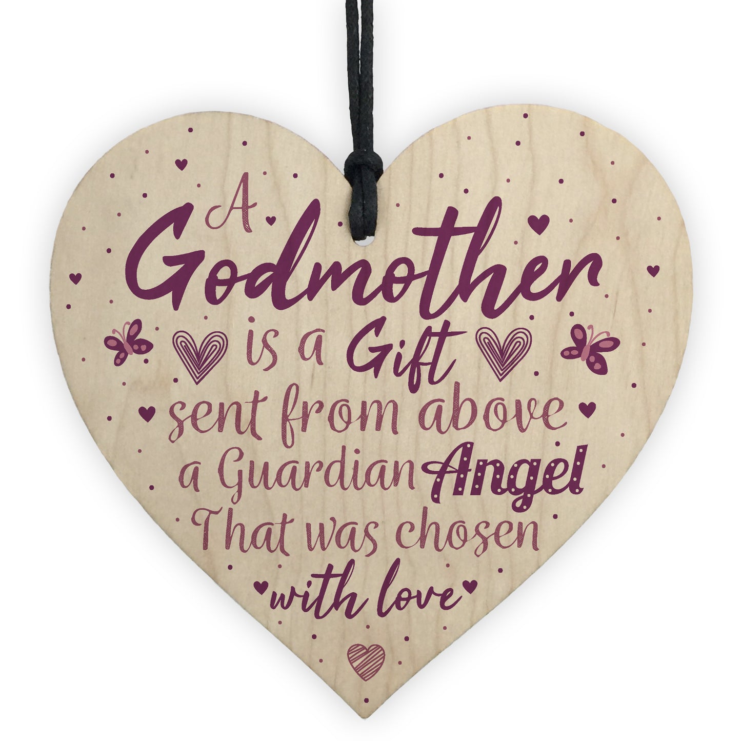 Thank You Godmother Wood Heart Godfather Godparent Gift