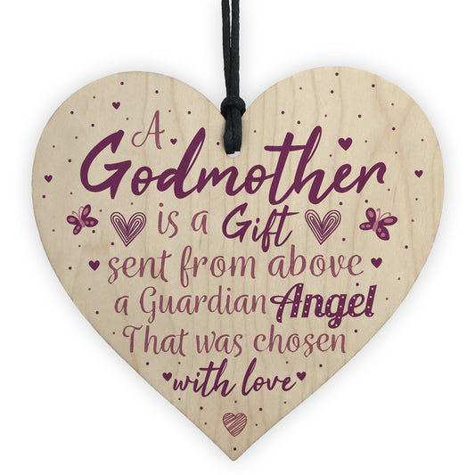 Thank You Godmother Wood Heart Godfather Godparent Gift