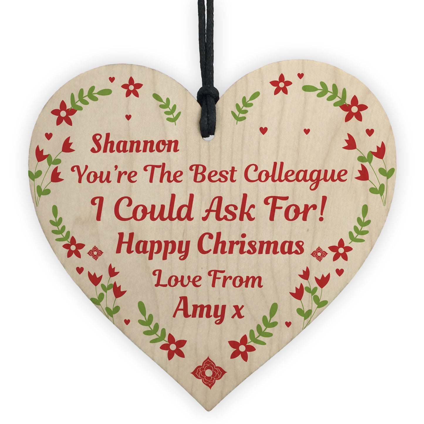 Christmas Personalised Gift For Colleague Wood Heart Gifts