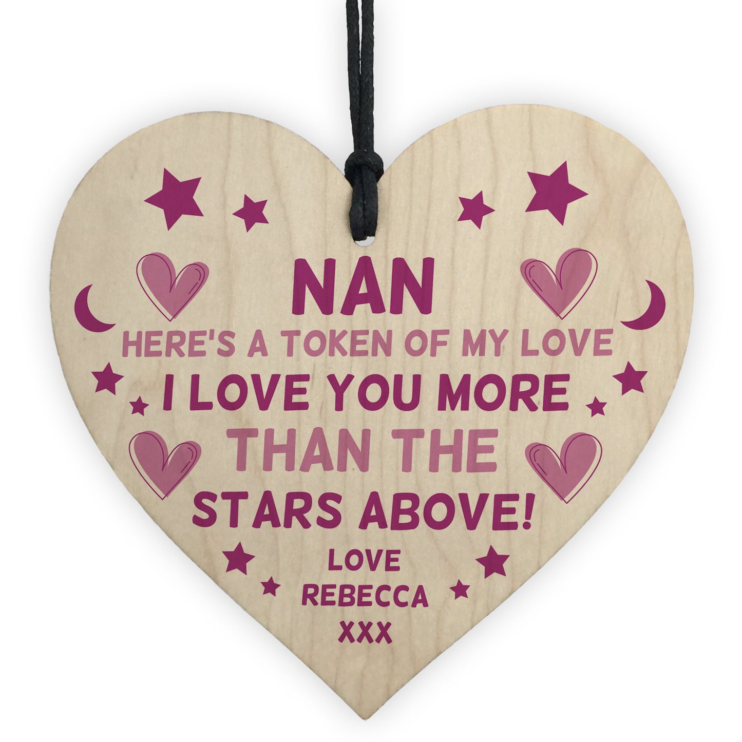 Personalised Gift For Nan Wooden Heart Mothers Day Birthday Gift
