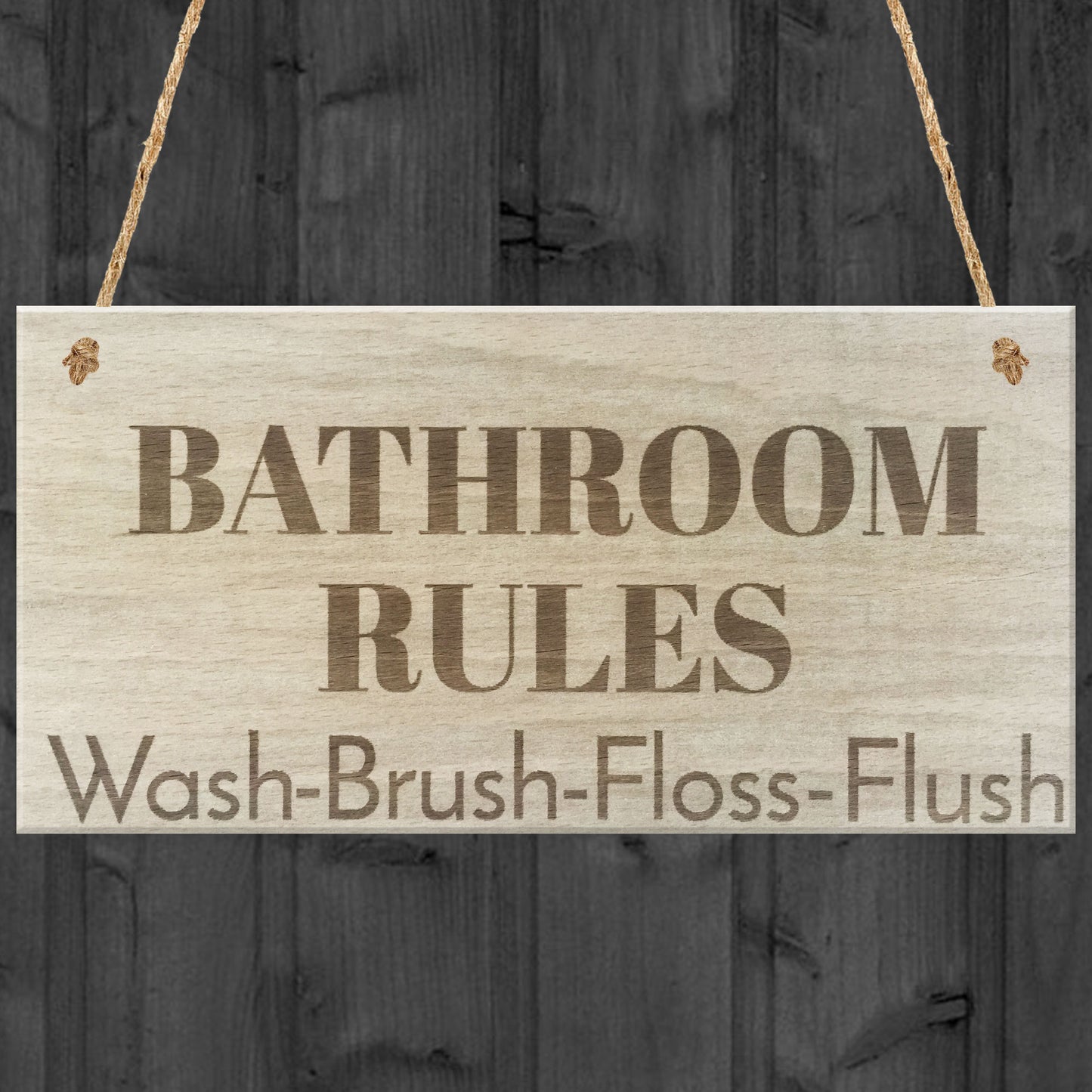 Bathroom Rules Wooden Hanging Plaque