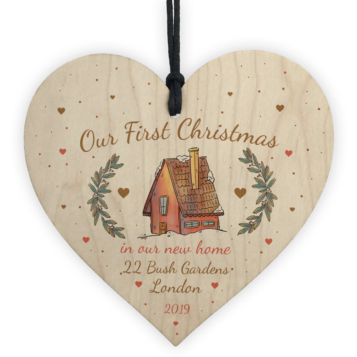 Personalised First 1st Christmas In Our New Home Wood Heart