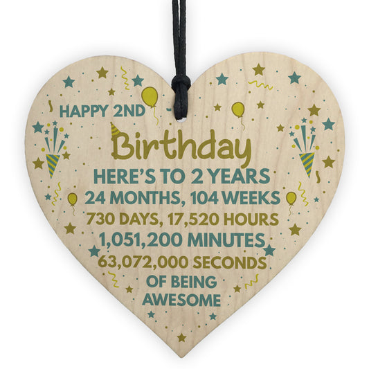 2nd Birthday Gift For Daughter Son 2nd Birthday Card Wood Heart