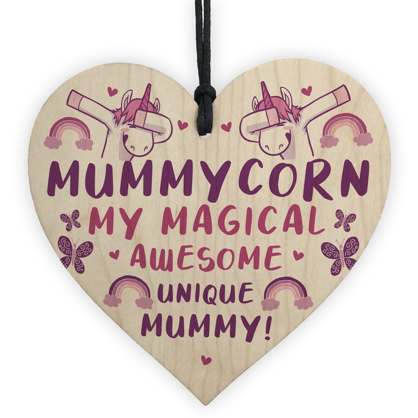 Novelty Mummy Gift For Birthday Christmas Wood Heart Unicorn