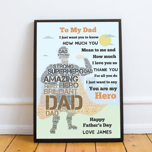 Personalised Superhero DAD Daddy Fathers Day Gifts Word Art