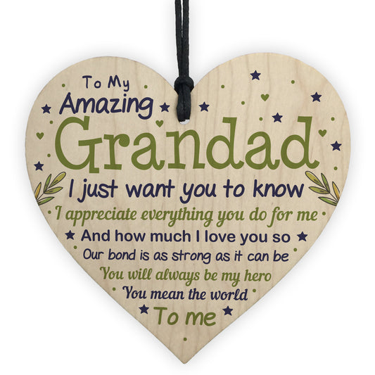 Cute Grandad Birthday Christmas Wood Heart Gifts From Grandchild