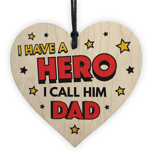Dad Gifts For Fathers Day Birthday Wood Heart Superhero Theme