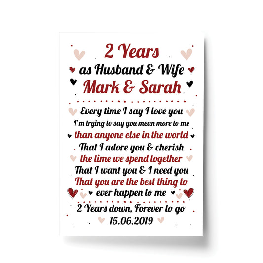 2nd Wedding Anniversary Gift For Husband or Wife Print Keepsake