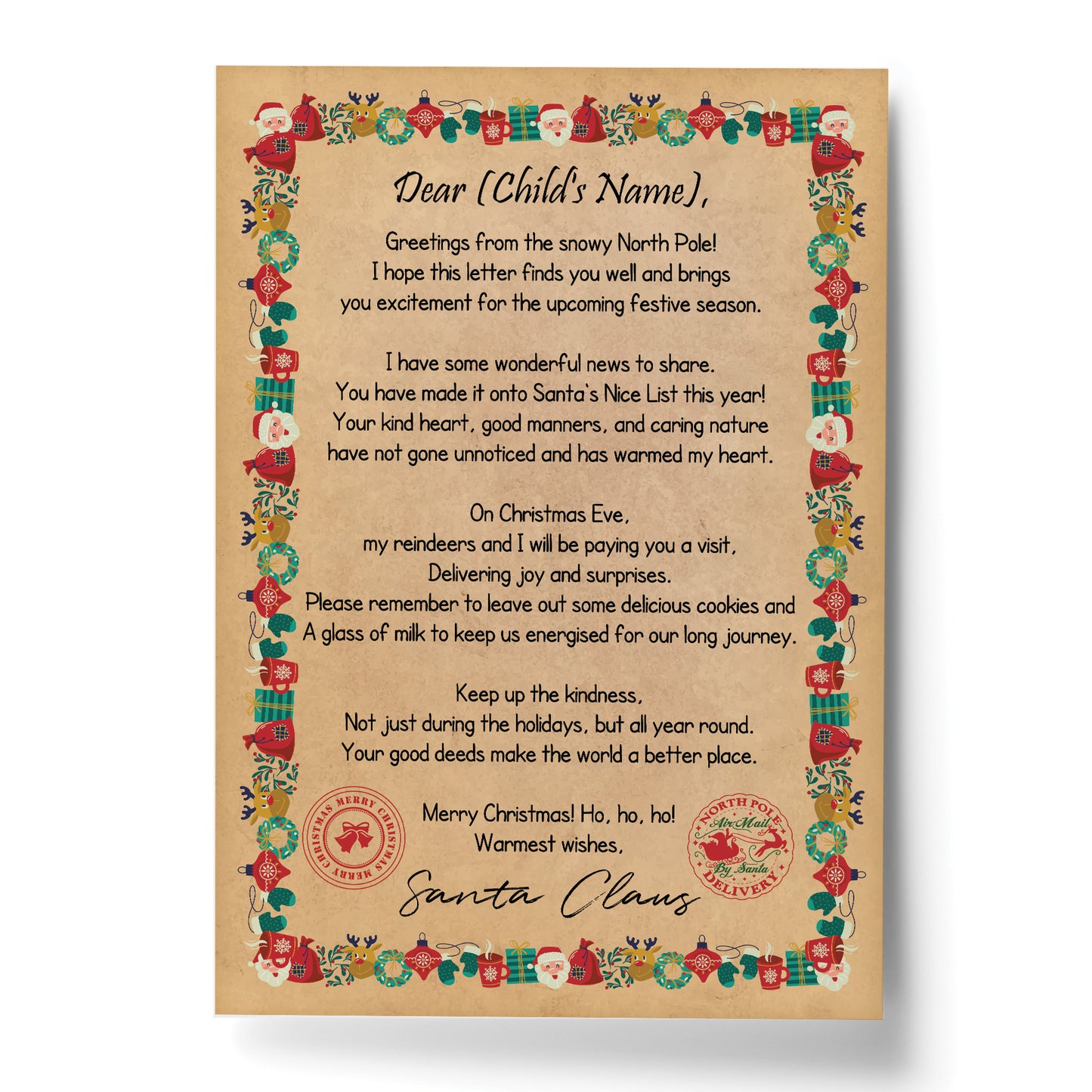 Christmas Eve Box Filler Personalised Letter From Santa Daughter