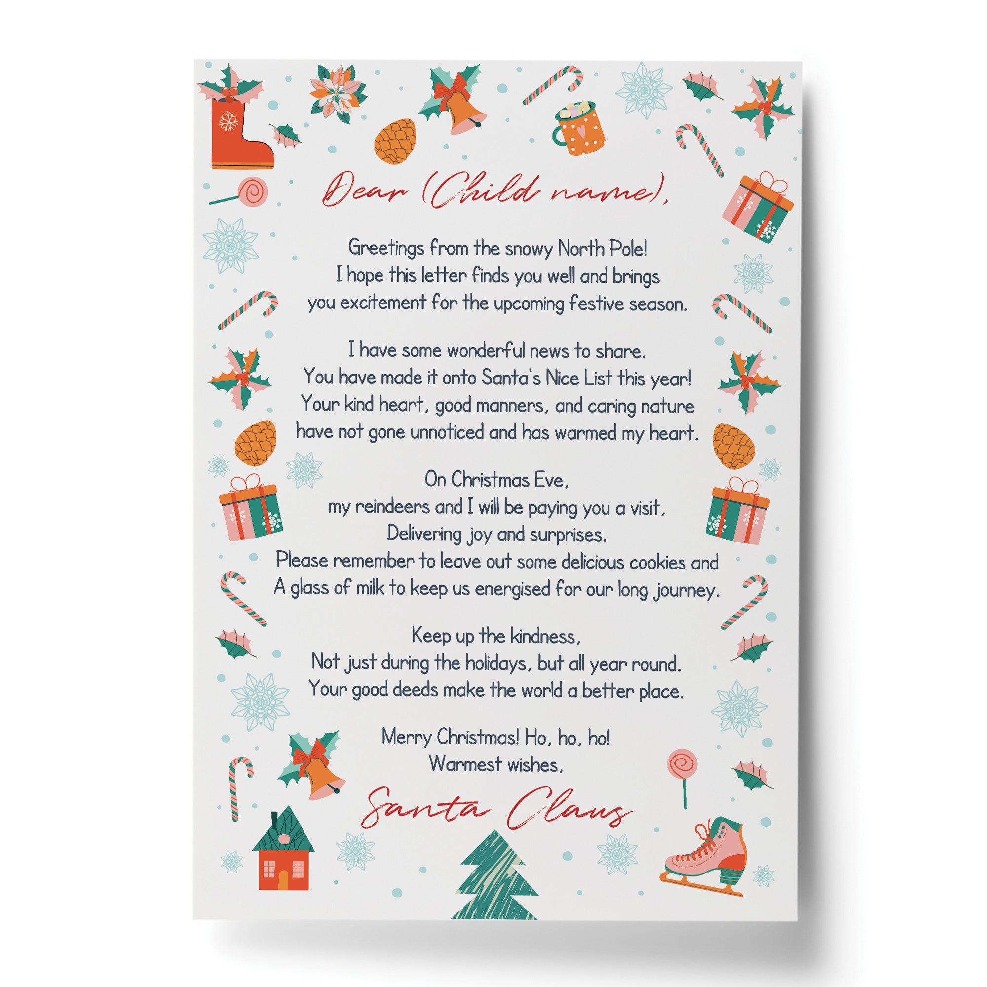 Personalised Christmas Santa Card For Children – Daughter, Son, Grandson – UK Handmade