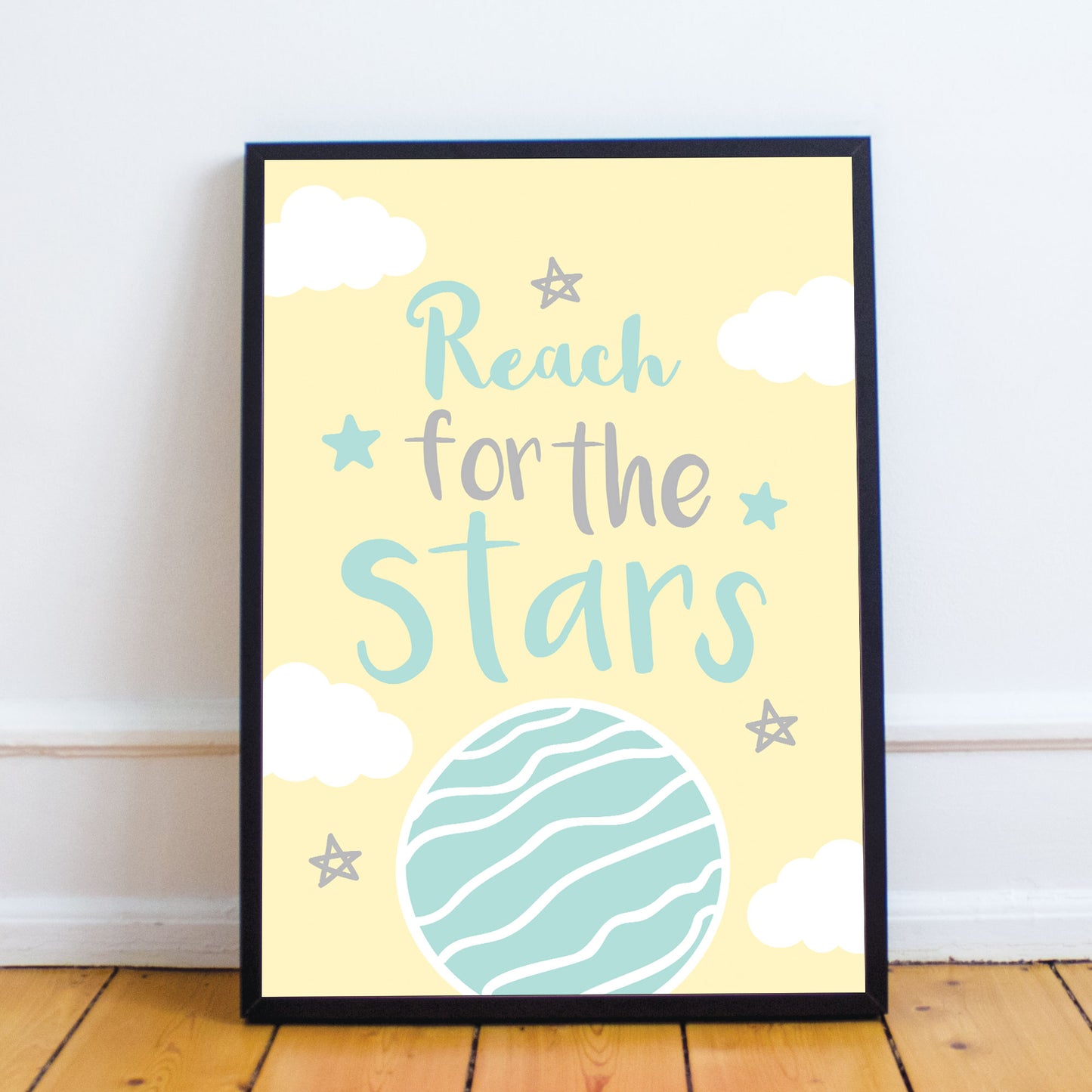 Framed Yellow And Grey Nursery Prints Baby Girl Boy Bedroom Art