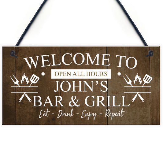 Vintage Bar And Grill Man Cave BBQ Shed Sign Personalised Beer