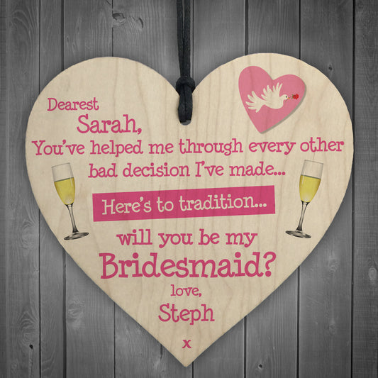Personalised Bridesmaid Invitation Funny Wedding Hanging Plaque