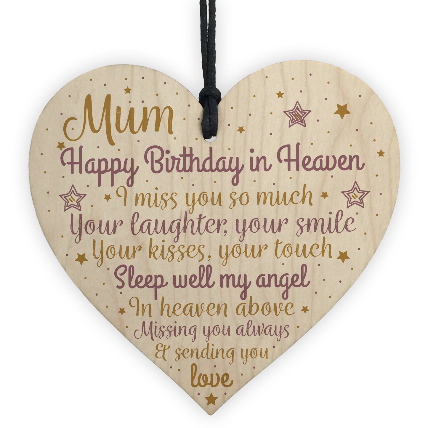 MUM Birthday Memorial Plaque Wood Heart Sign Grave Tribute Gift