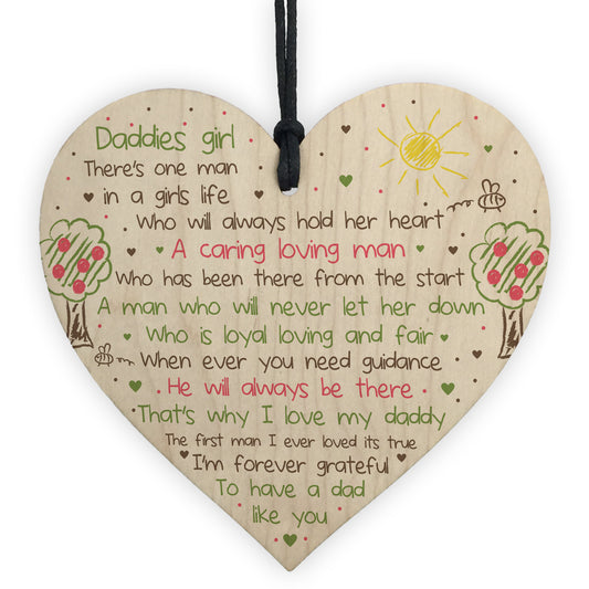 Daddies Girl Wooden Heart Fathers Day Gift For Daddy Dad