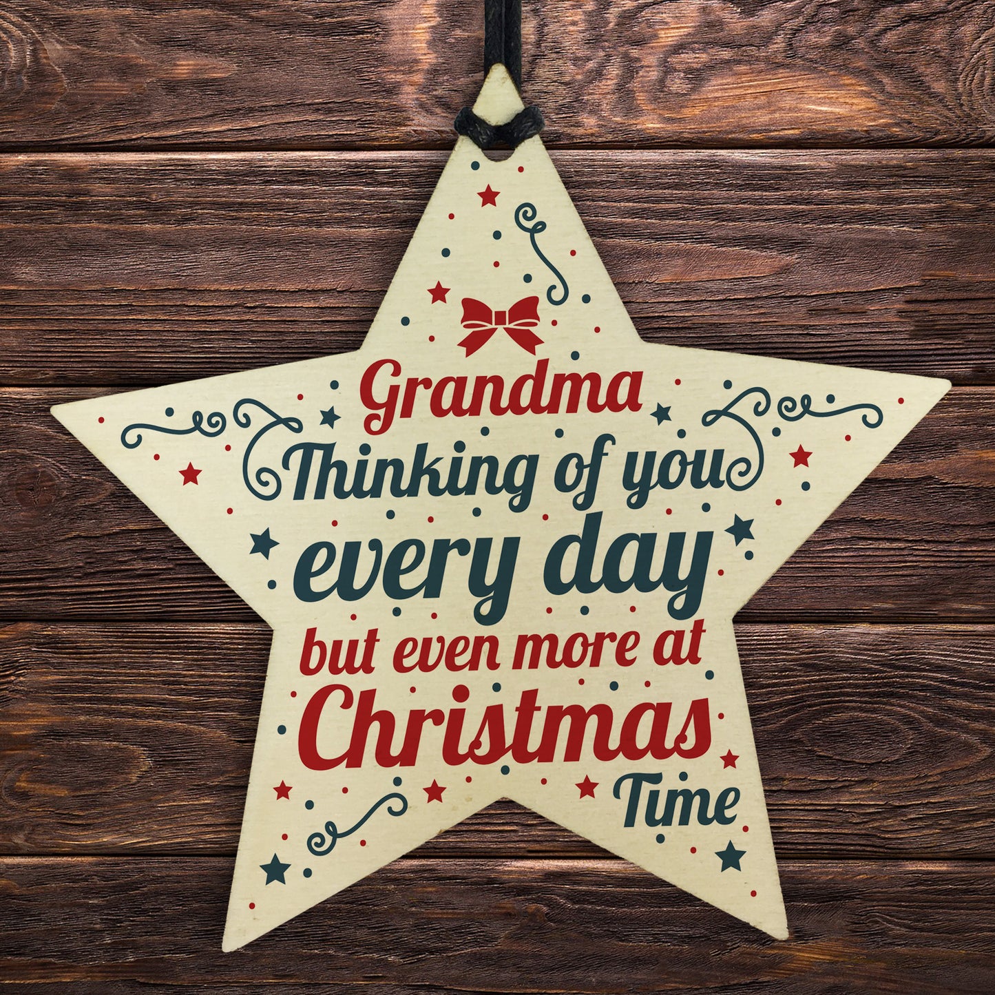 In Memory Wooden Star Tree Decoration Grandma Memorial Bauble