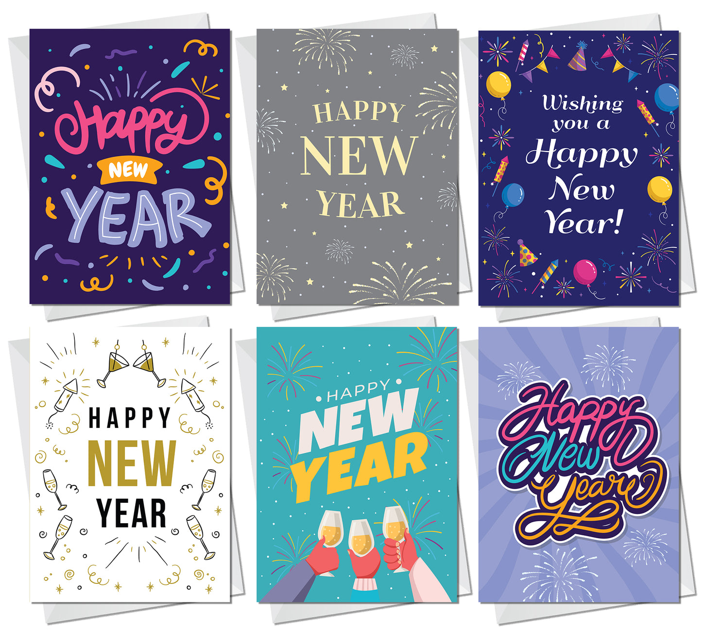 New Year Cards Multipack pack of 12 Happy New Year Cards