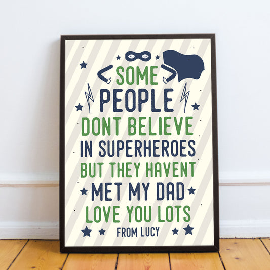 Superhero DAD Daddy Framed Print Gift For Him Birthday Christmas