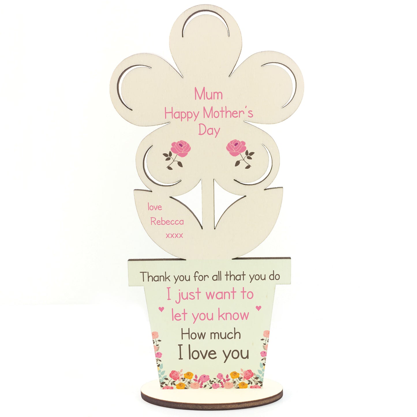 Personalised Mothers Day Gift for Mum Wooden Flower Plaque Gift