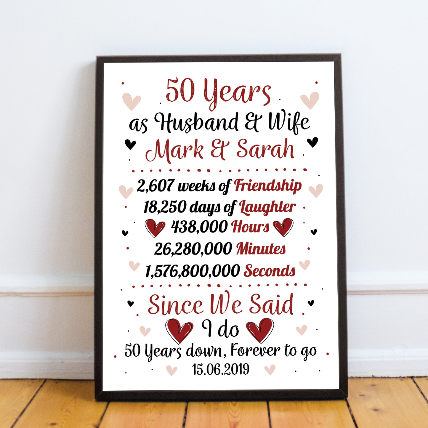 Personalised 50th Wedding Gift Framed Print 50th Anniversary