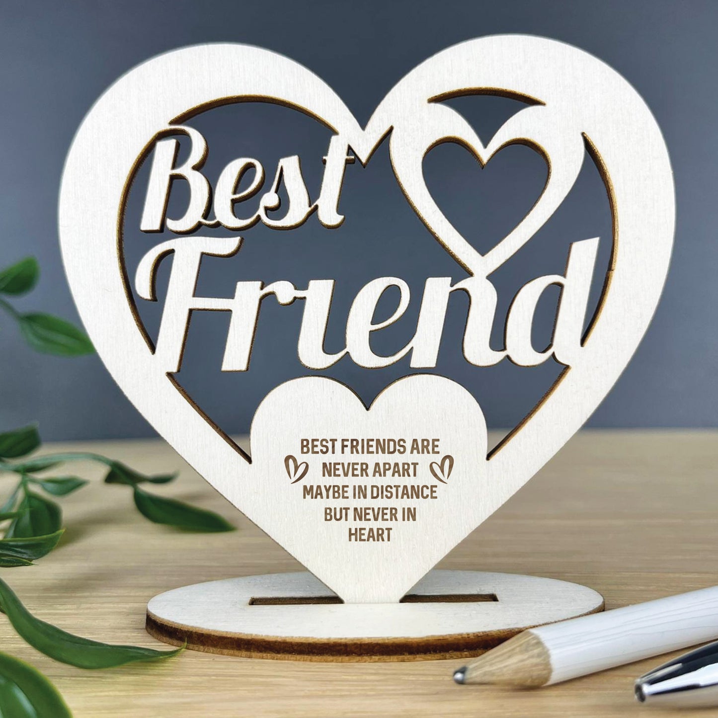 Friendship Plaque Best Friend Gift Engraved Wood Heart Birthday