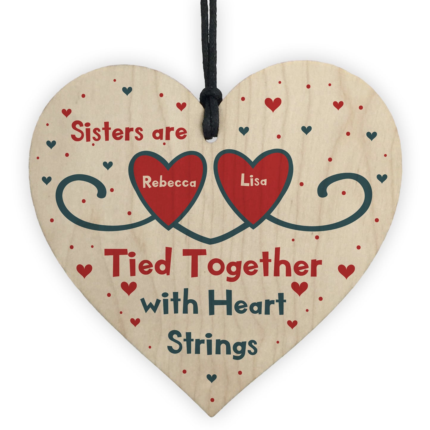 Gift For Sister Birthday Christmas Wood Heart PERSONALISED