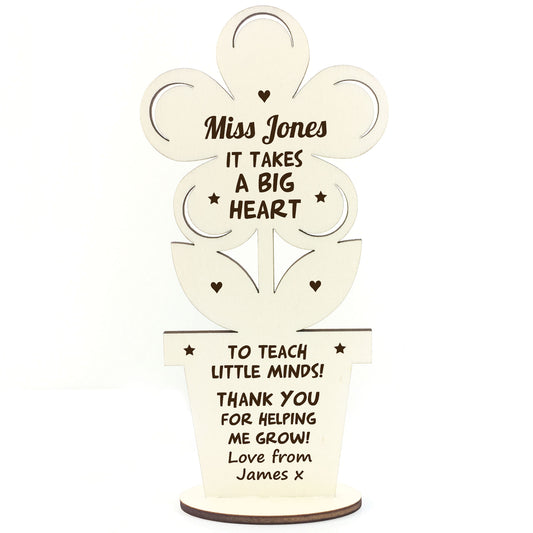 Personalised Wooden Flower Teacher Gift TA School Nursery Gift