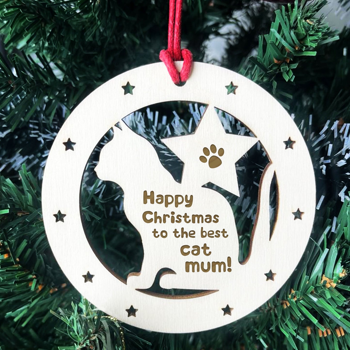 Gift For Mum Christmas From The Cat Wooden Bauble Cat Lover Gift