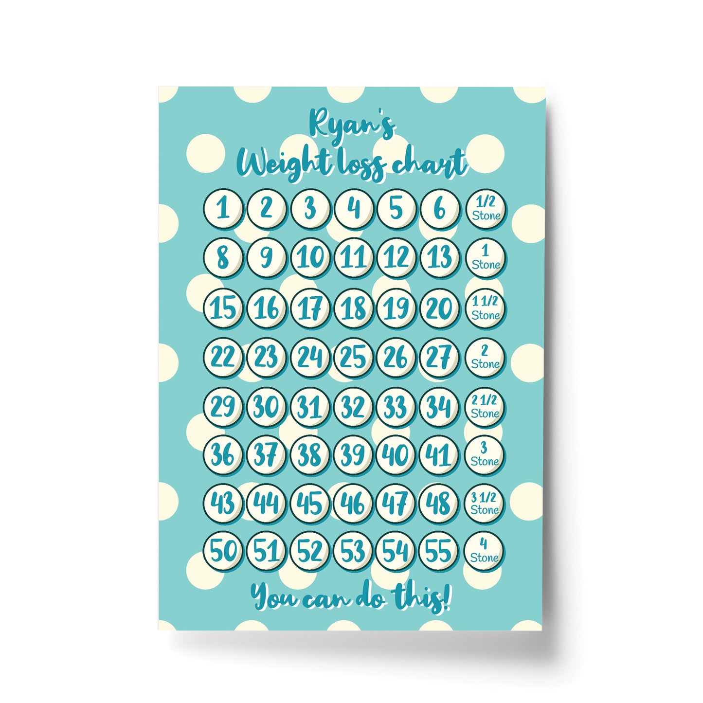 Weight Loss Chart A4 Print Personalised Motivational Tracker