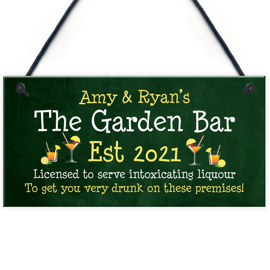 Garden Bar PERSONALISED Hanging Home Bar Sign Funny Alcohol