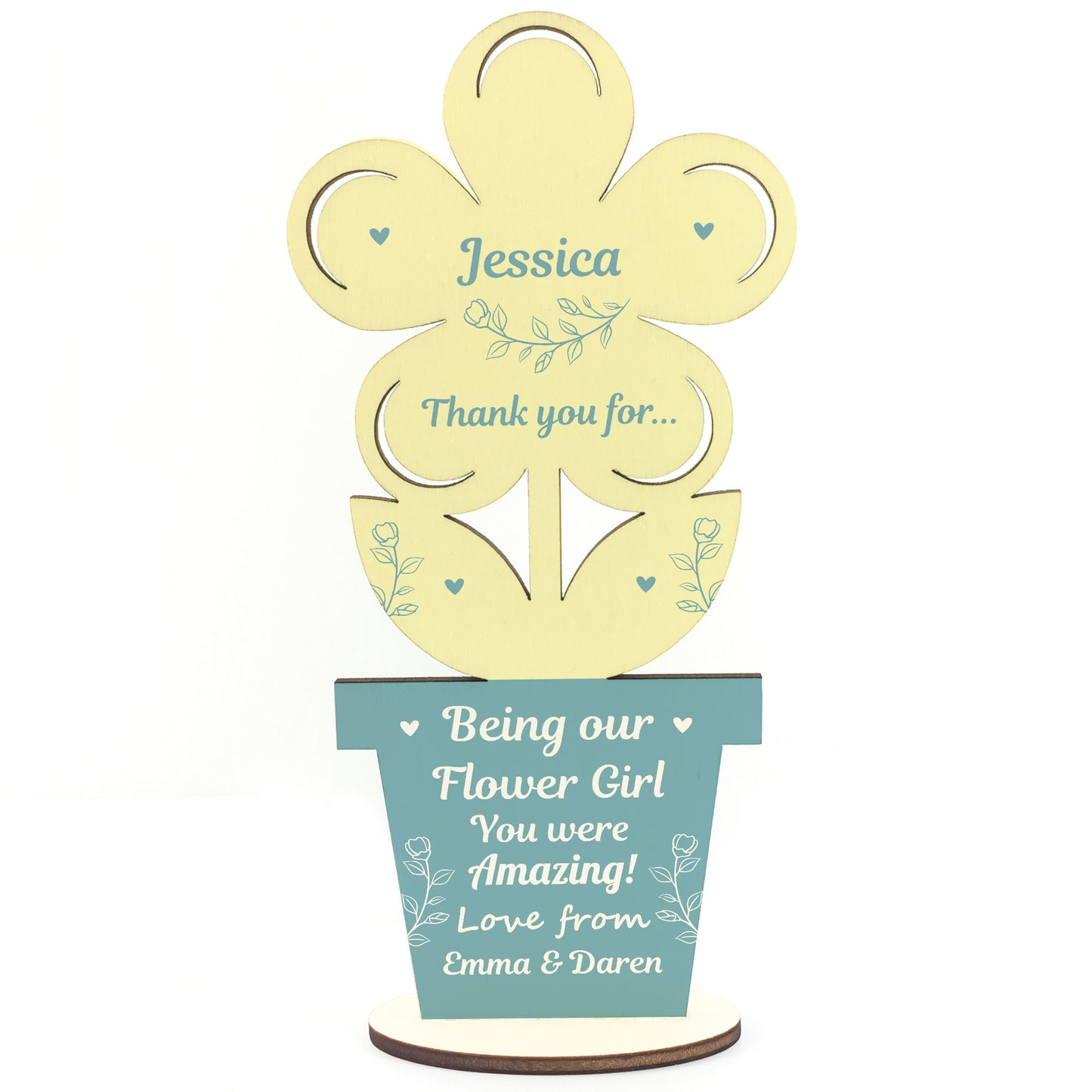 Thank You Flower Girl Gift Wood Flower Personalised Friend Gift