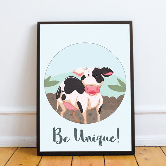 Animal Framed Nursery Prints Cow Wall Art Picture Baby Room