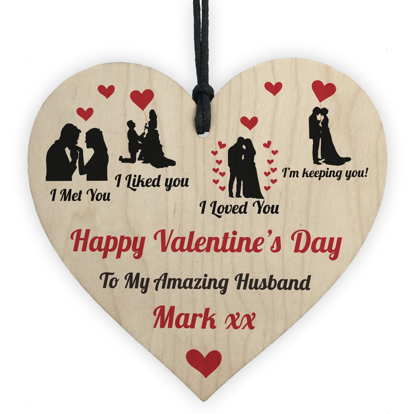 Personalised Valentines Day Gift For Husband Wood Heart Husband