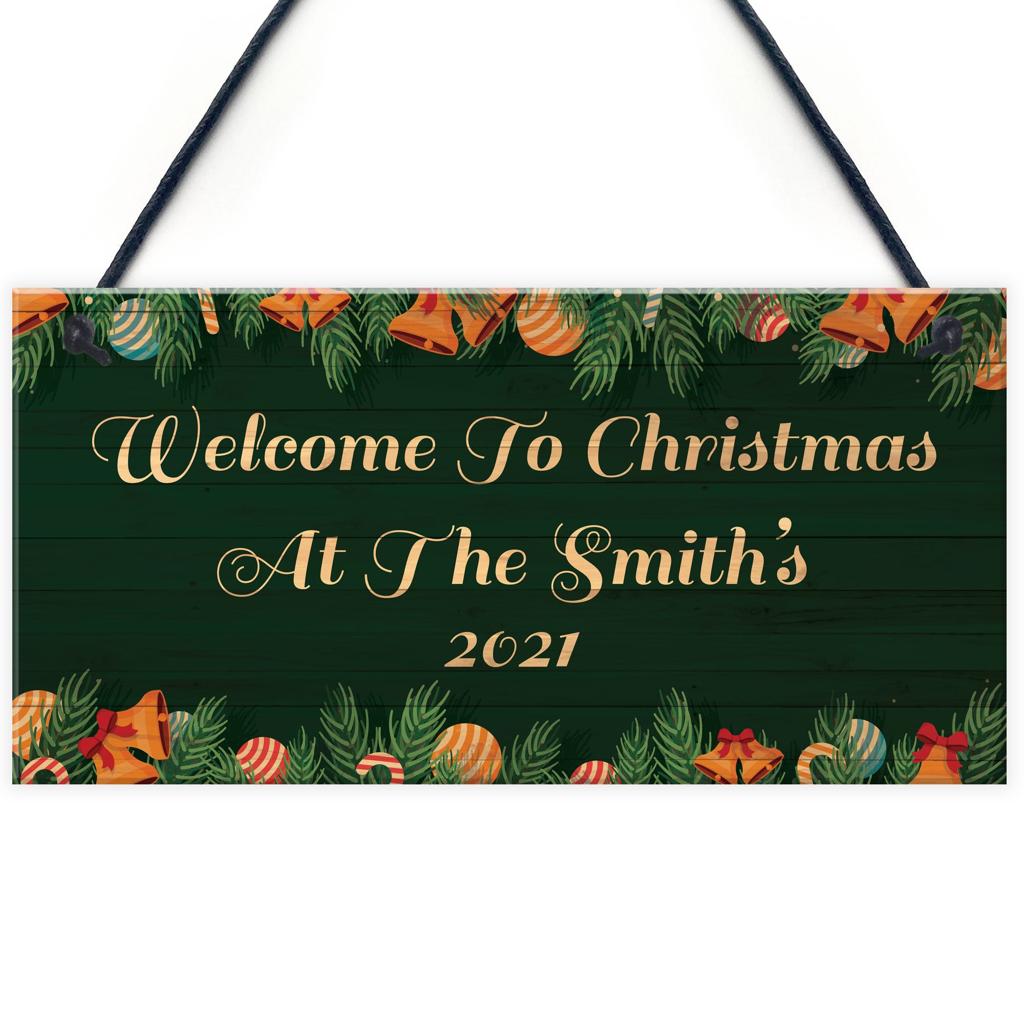 Personalised Welcome Christmas Sign Hanging Door Sign Family – Red ...