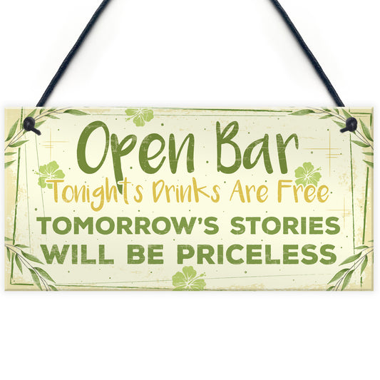 Open Bar Signs Home Garden Bar Plaque Pub Kitchen Man Cave Sign