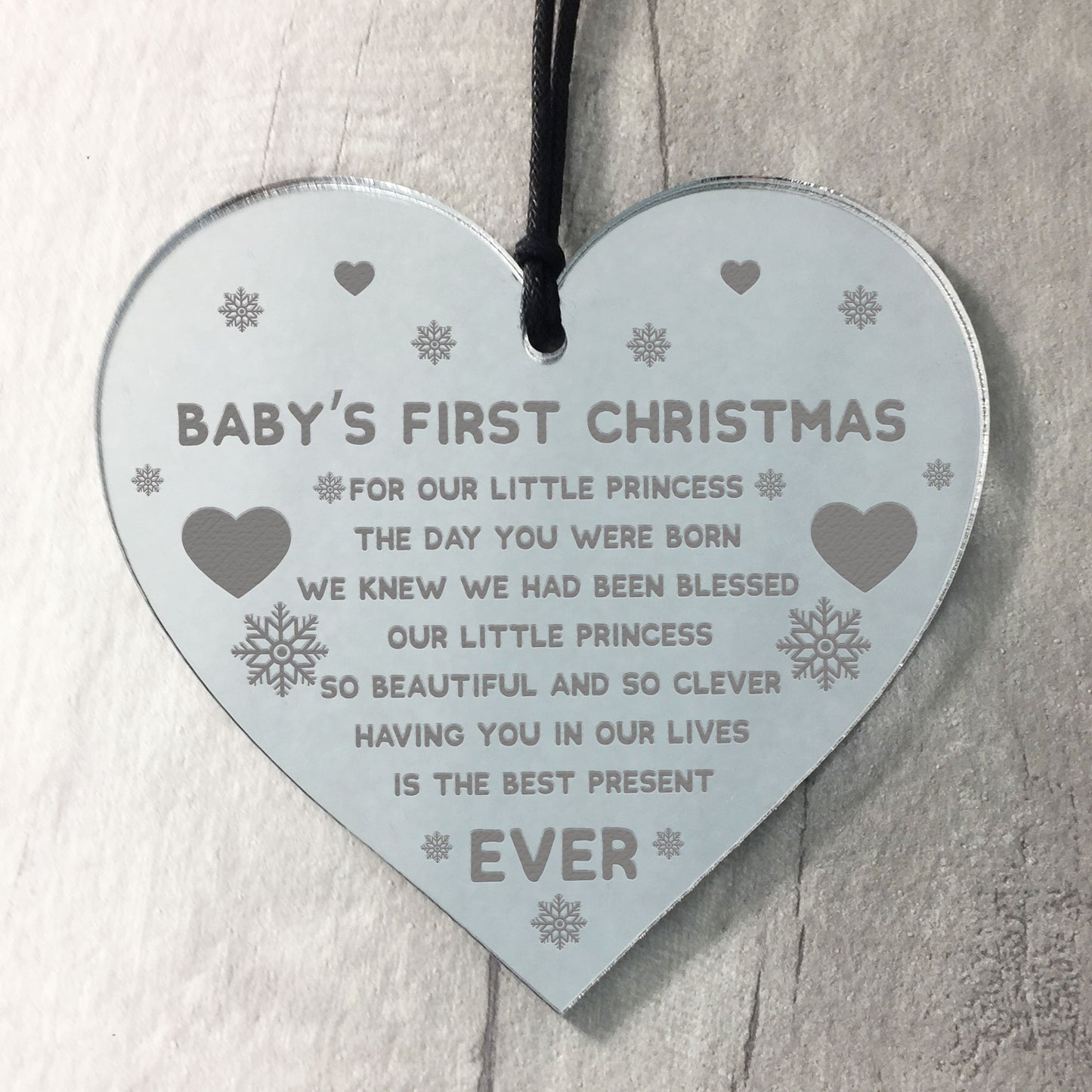 Baby Girls First Christmas Decoration Engraved Heart Bauble