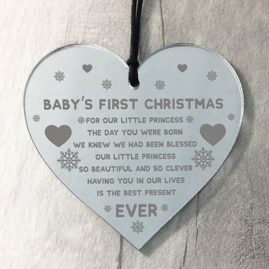 Baby Girls First Christmas Decoration Engraved Heart Bauble