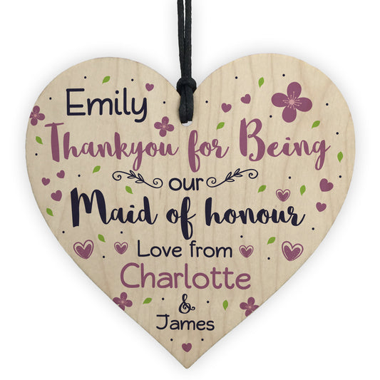 Personalised Thank You Gifts For Maid of Honour Wooden Heart