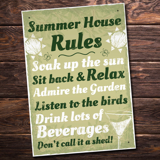 Summer House Rules Hanging Wall Plaque Garden Shed Sign Gift