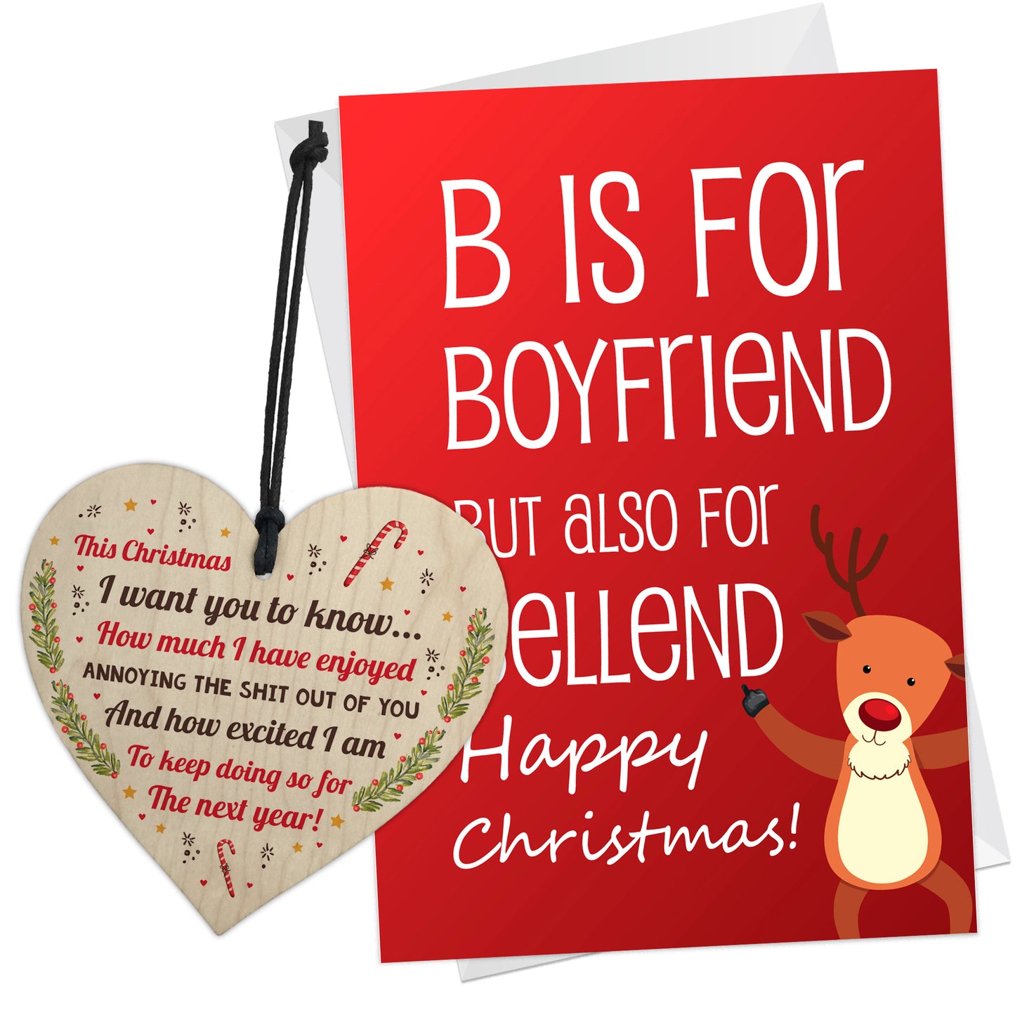 Christmas Card For Boyfriend Funny Christmas Gift Set Wood Heart