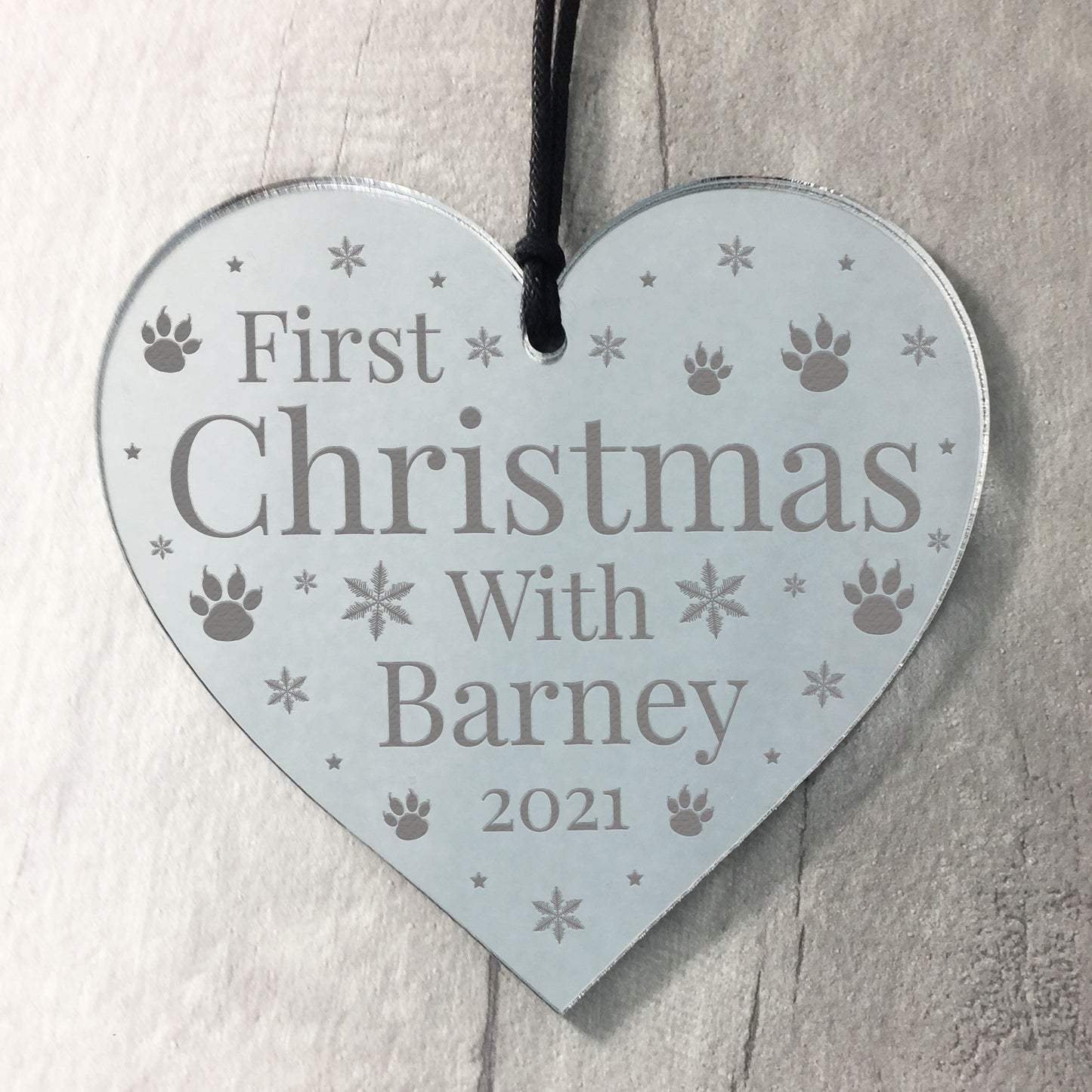 First 1st Christmas With Dog Puppy Cat Kitten Engraved Heart