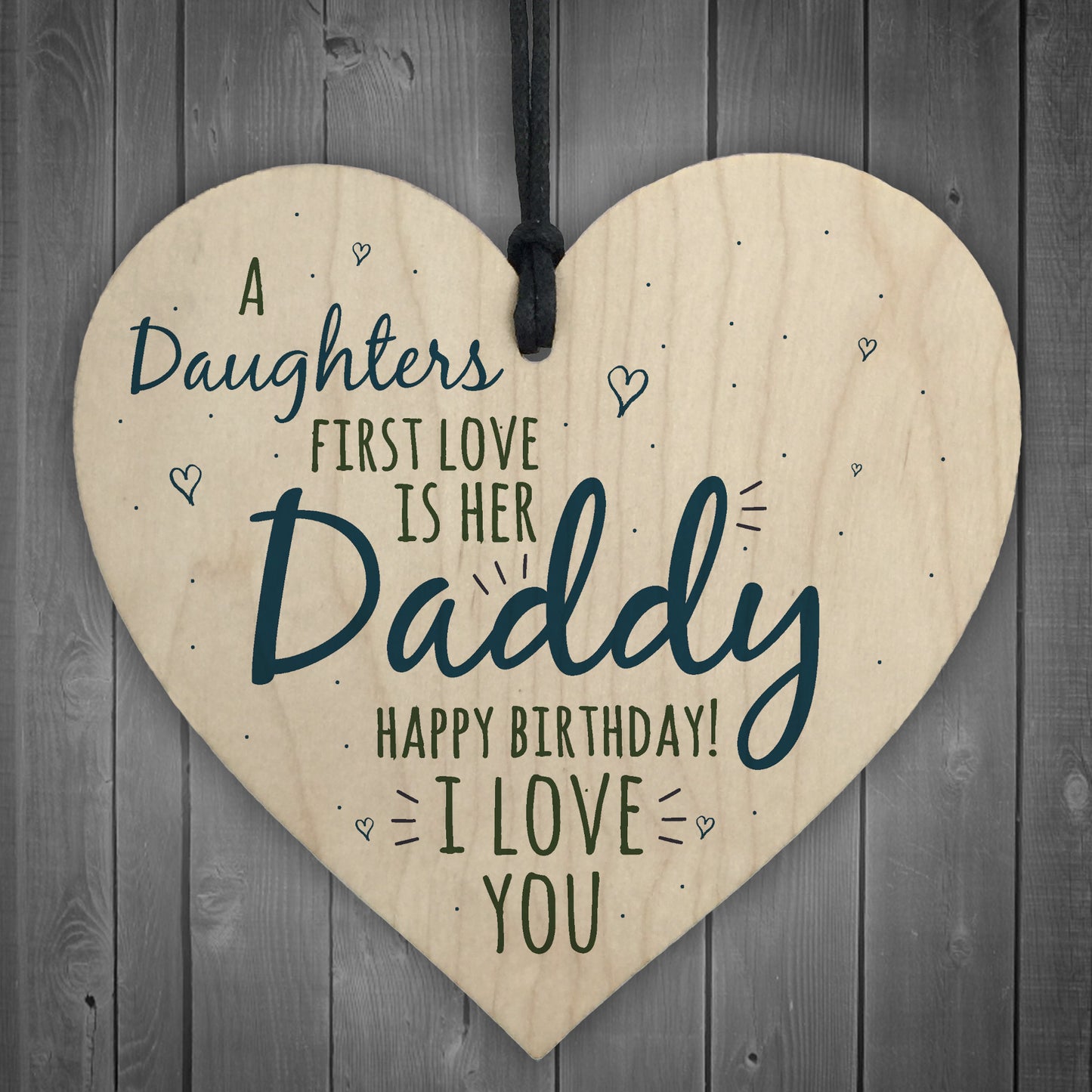Love Daddy Dad Wooden Heart Happy Birthday Card Gift Son Baby