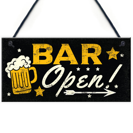 BAR OPEN Sign Beer Vodka Plaque Garden Shed Pub Man Cave Sign