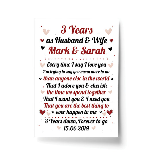 3rd Wedding Anniversary Gift For Husband or Wife Print Keepsake